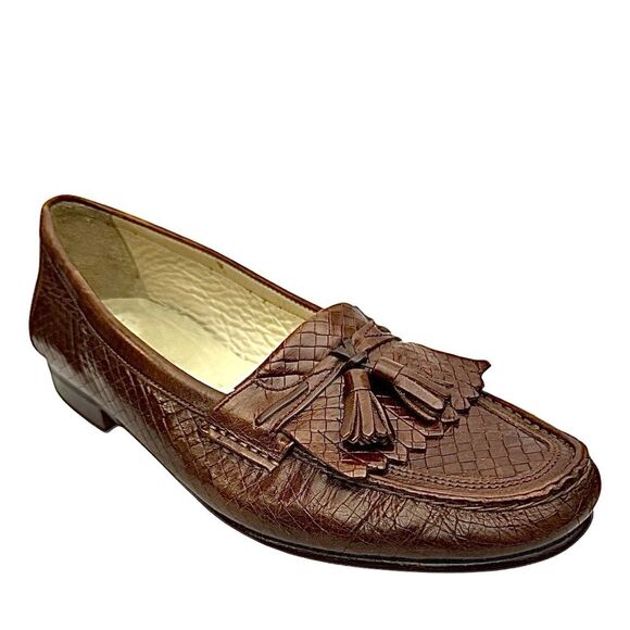Johnston & Murphy Woven Top Kilt Tassel Leather Loafer Size 8.5 Medium Italy - Picture 2 of 10